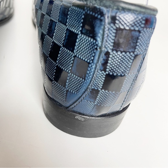 Fertini 80200 Low Vamp Checkered Leather Loafer - Navy - Picture 9 of 12